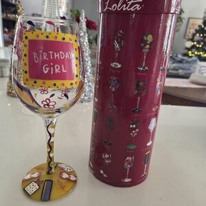 Lolita Birthday Girl Wine Glass - Yellow and Purple Accents